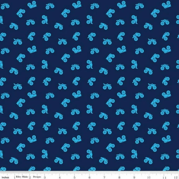 Hot Wheels Monster Trucks Silhouette Navy Cotton Fabric