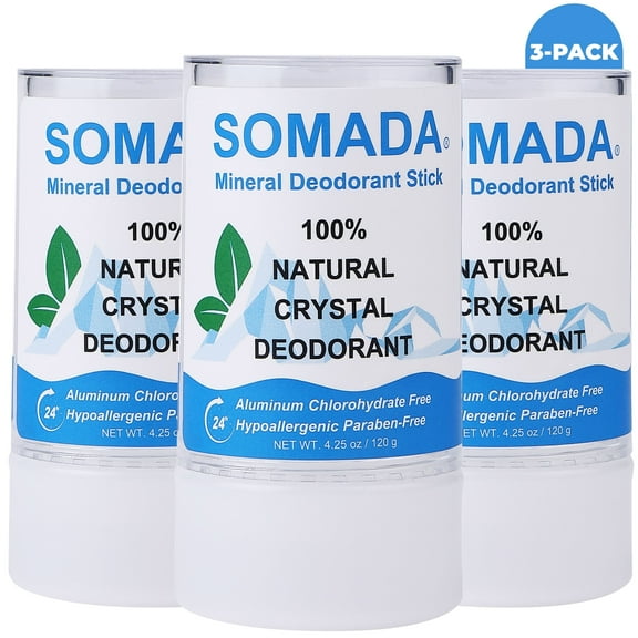 Crystal Deodorant Stick for Women and Men, 4.25 oz/120g - 100% Natural Alum Salt Stone Rock - Unscented Aluminum Free - 3-PACK