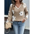 thumbnail image 5 of Female Oversized V Neck Fuzzy Sweaters Casual Loose Long Sleeve Chunky Knit Pullover Jumper Tops Khaki XXL, 5 of 9