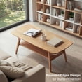 thumbnail image 2 of Qokori 100% Solid Wood Coffee Table with Storage, Mid Century Modern 2-Tier Center Table for Living Room, Round Edges Wood Table Robot Vacuum Friendly, Easy Assembly (Natural Color, 47.27"), 2 of 7