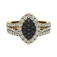 thumbnail image 3 of Black Diamond Wedding Ring Set for Women Cluster Diamond Marquise Halo Rings 14K Gold 1.00 CT TW, 3 of 4