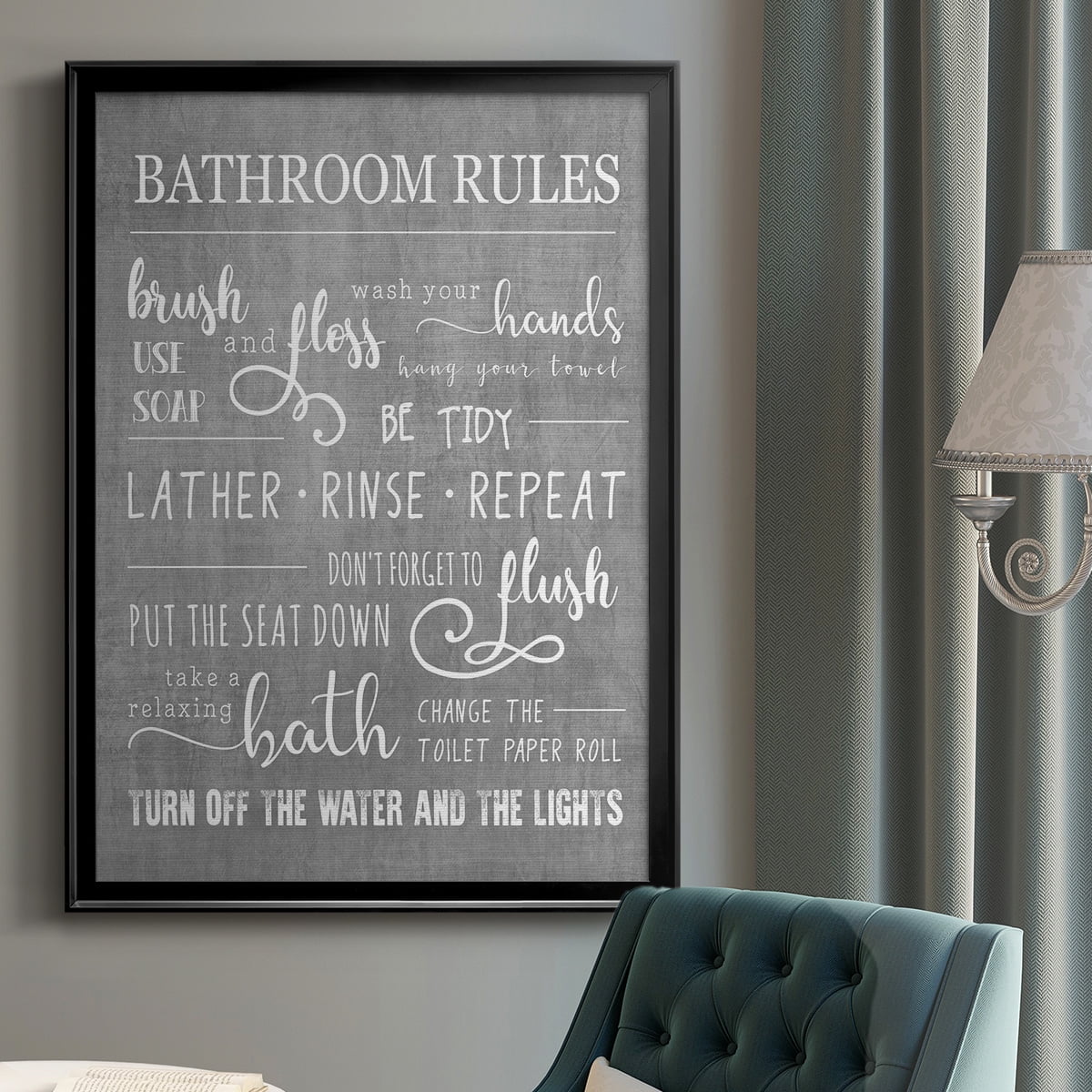 Neutral Bathroom Rules Premium Framed Print - Ready to Hang