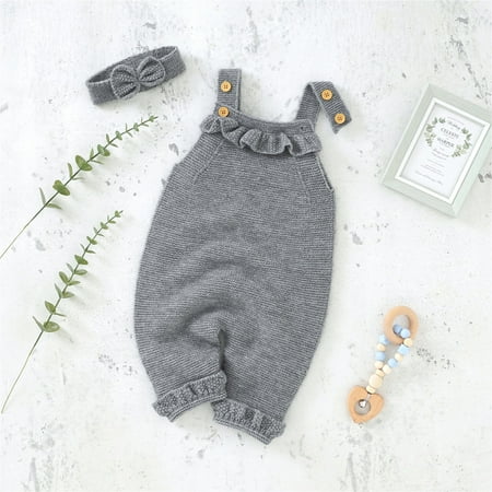 

nsendm Baby Solid Knitted Romper Cotton Sleeveless Boy Girl Ruffled Sweater Clothes Baby Girls Clothes Age 6 Sweater Grey 6-9 Months