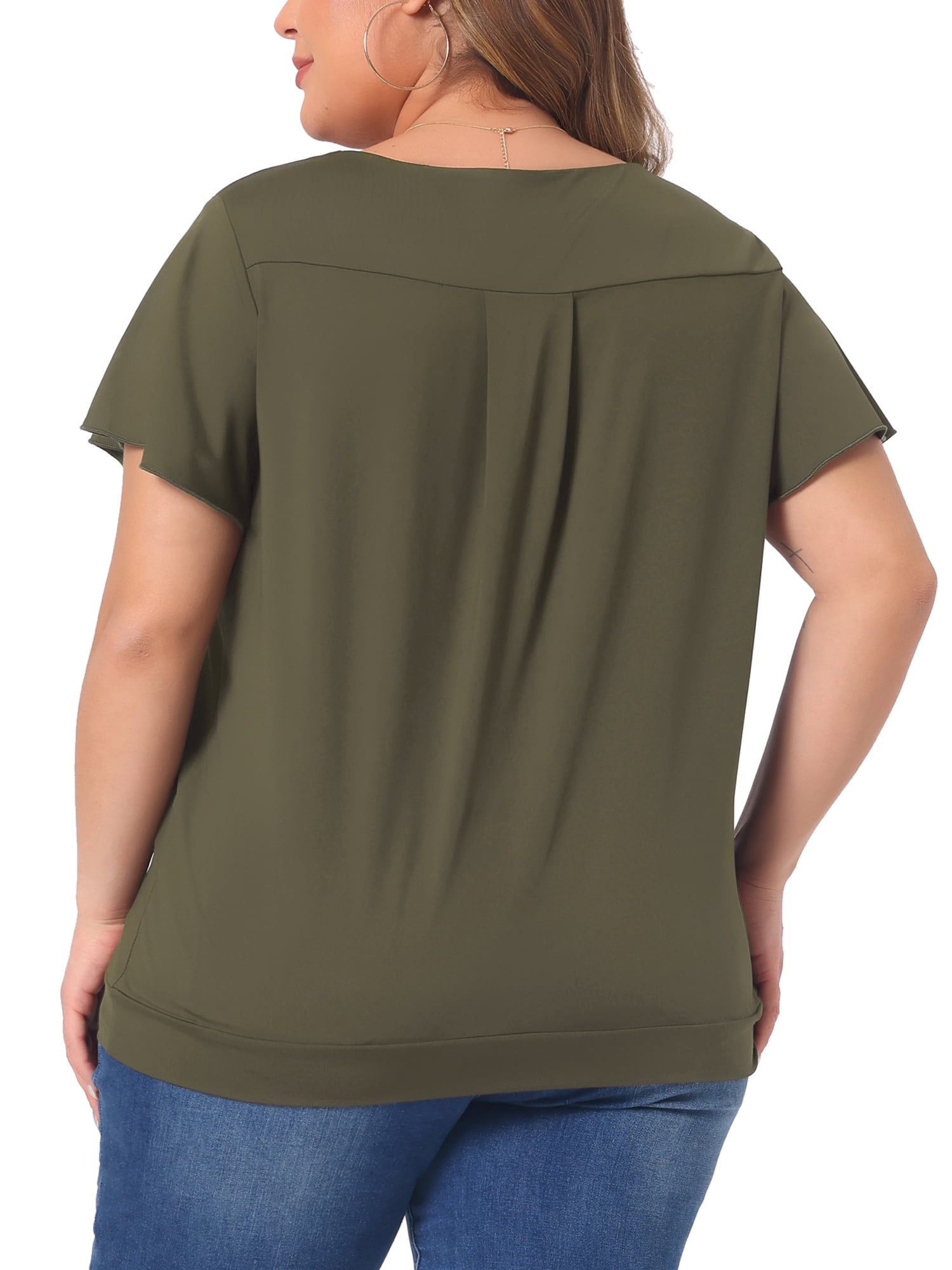 DARING DIVA Women's Plus V Neck Ruffle T Shirt Tee Tops 4X Green