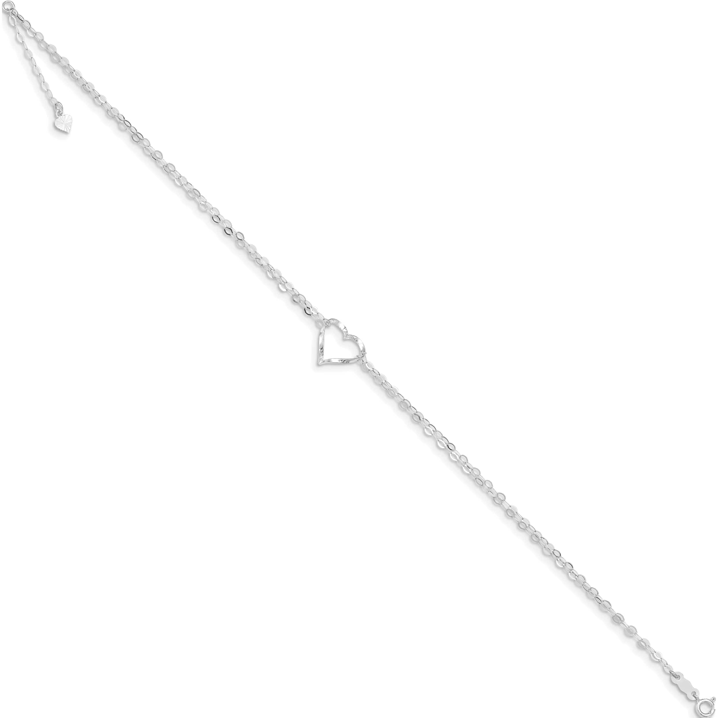 14K White Gold Double Strand Heart 9In Plus 1In Ext. Anklet Made In Indonesia ank174-9