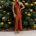 thumbnail image 2 of Women's Sexy Satin Party Dress Elegant Neck Long Slit Evening Gown For Dinner Party Night Out Spring Summer, 2 of 6