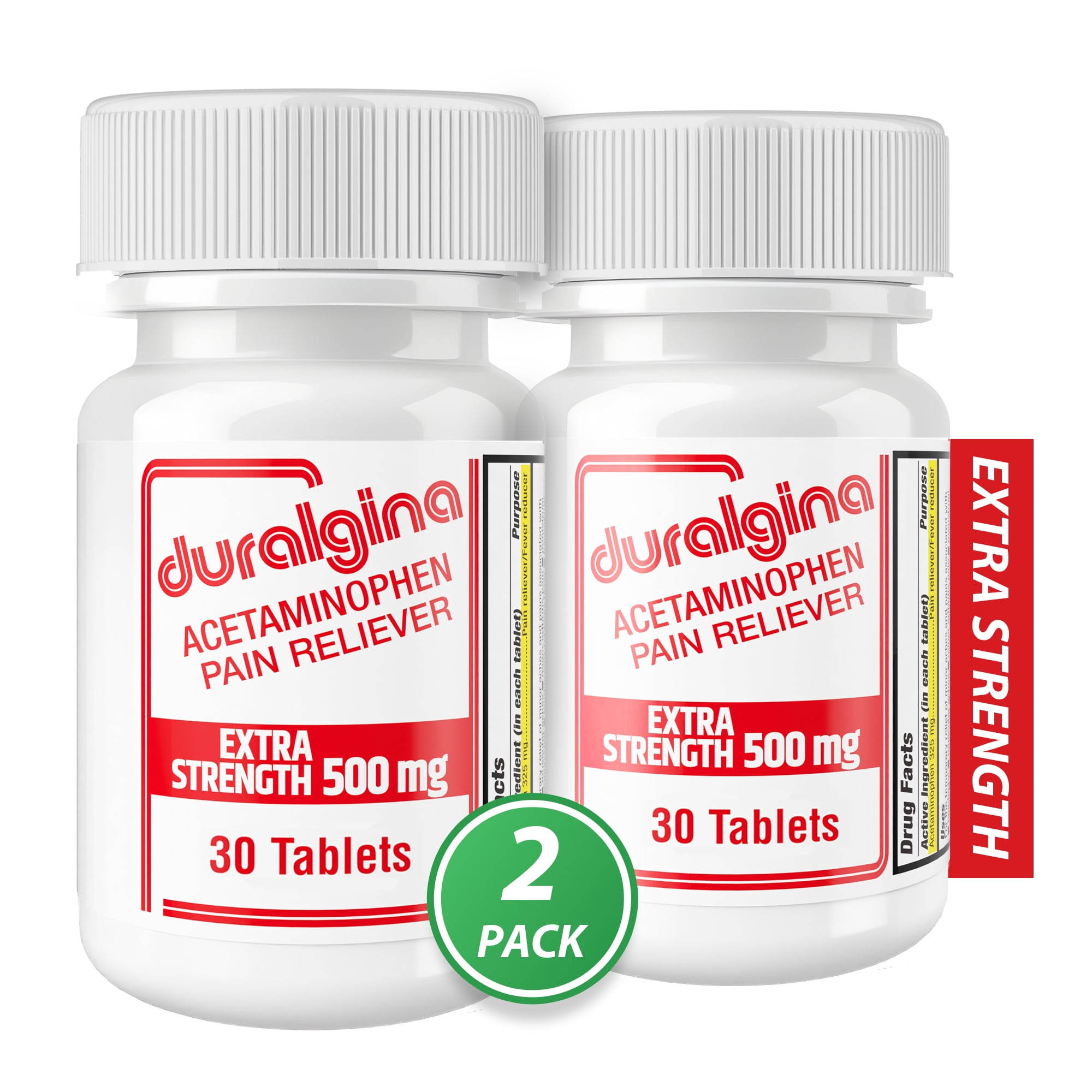 Extra Strength Acetaminophen 500mg Pain Reliever Tablets, Fever Reducer for Headache, Muscle Aches & Backache, 30 Count (2-pack)