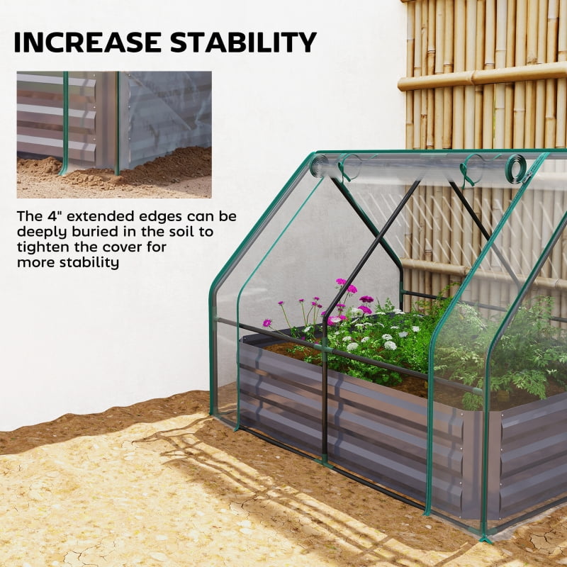 Alvantor Clear and Dark Gray 50"x37"x36" 2-in-1 Raised Planter with Greenhouse Cover
