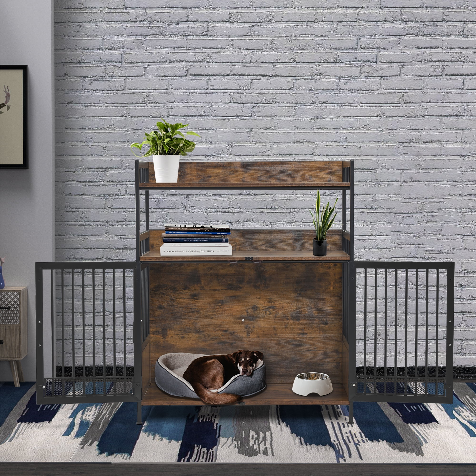 MCombo Furniture Style Dog Crate with Storage Shelves 1368(Brown)