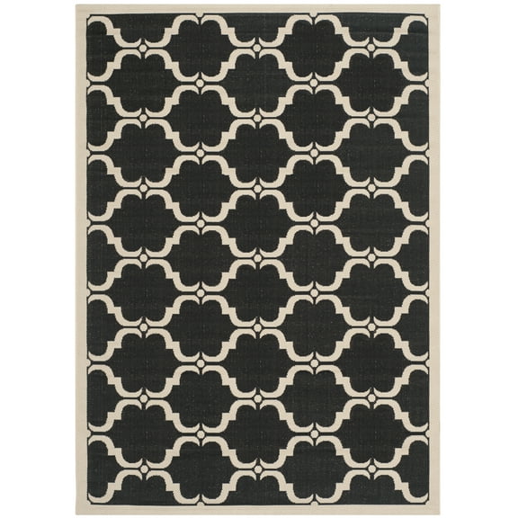 SAFAVIEH Courtyard Estelle Geometric Indoor/Outdoor Area Rug, Black/Beige, 5'3" x 7'7"
