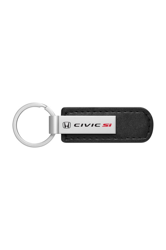 Honda Civic Si Silver Metal Black PU Leather Strap Key Chain