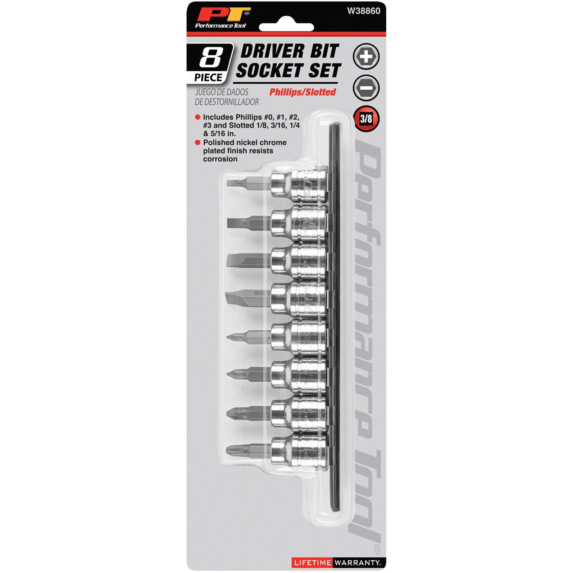 Performance Tool W38860 8 pc. 3/8" Dr. Screwdriver Bit Socket Set