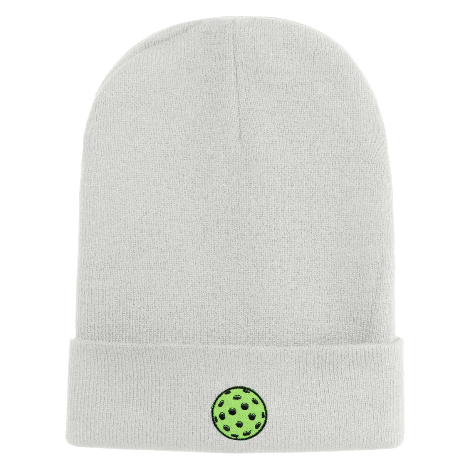 Pickleball Balls Embroidered Iron on Patched 12 Inch Long Knitted Beanie - White OSFM