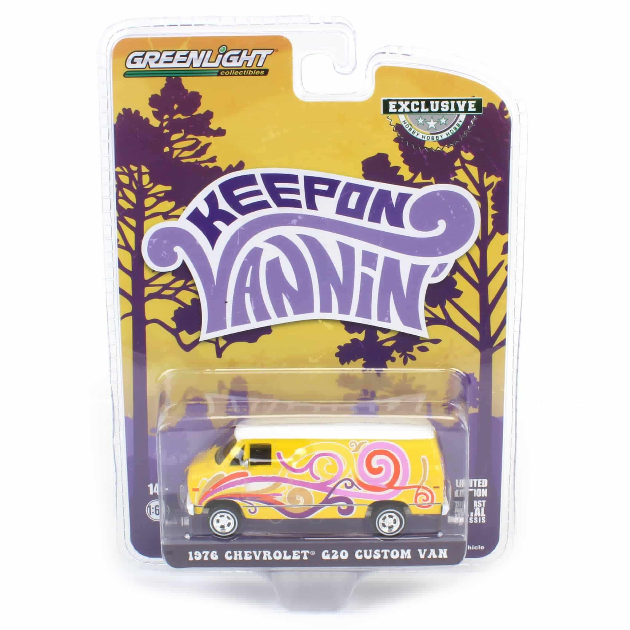 thumbnail image 2 of 1/64 1976 Chevrolet G20 Custom Van Yellow w/ Swirls, Vannin', Hobby Exc GLT30476, 2 of 3