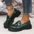 thumbnail image 2 of Gpaecead Women College Style Thick Sole Loafers Patent Leather Glossy Spring Summer Casual Heightening Slip On Shoes, Green, 2 of 8