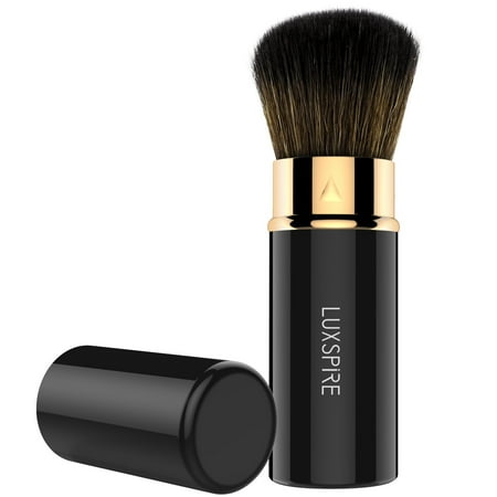 Luxspire Retractable Makeup Blush Brushes, Professional Single Handle Kabuki Brush Soft Face Mineral Powder Foundation Blush Brush Cosmetics Make Up Tool, Black & Rose