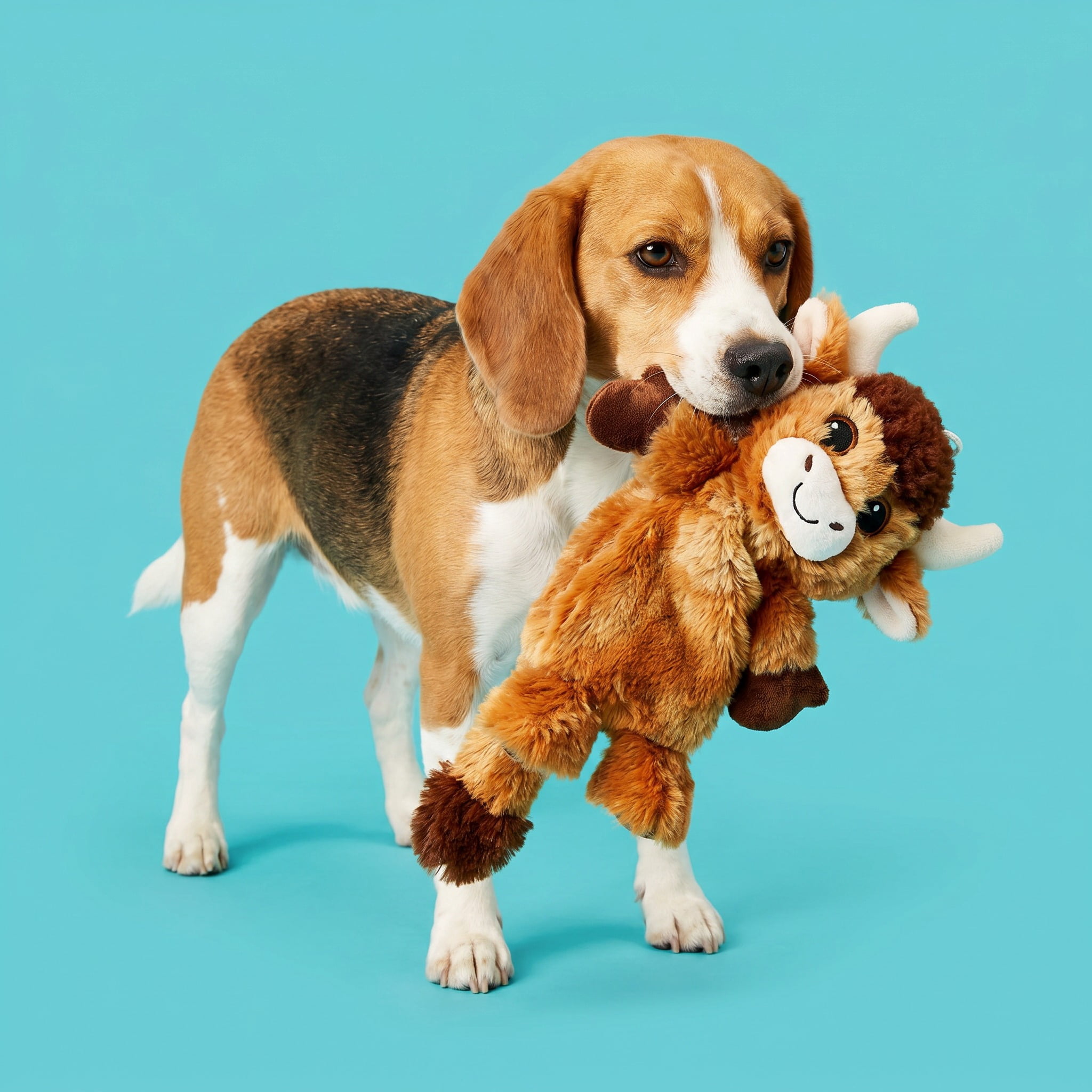 Vibrant Life Brown Longhorn Plush Dog Toy with Crinkle and Squeaker, Chew Level 2