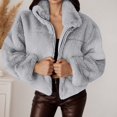 thumbnail image 2 of Arlun Women Cropped Fuzzy Coats Full Zipper Shaggy Short Winter Coat Trendy Fluffy Soft Comfort Warm Plush Outerwear 2025 Casual Stylish Oversize Outfits Grey XXXXXL, 2 of 5