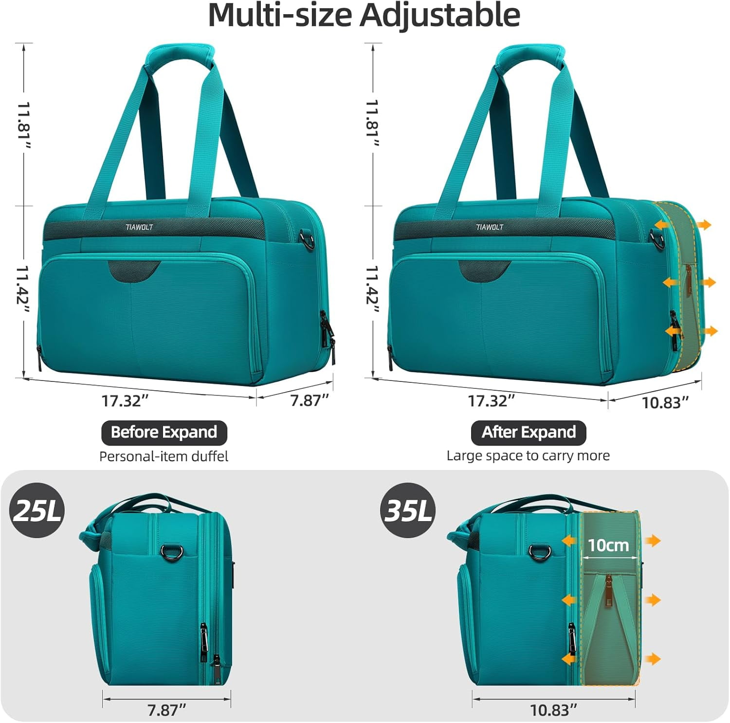 TIAWOLT Travel Duffle Bag Carry on Airline Approved Expandable Duffle Bag, Weekender Bag for Men and Women with Wet Pocket Large Compartment, Green