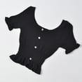 thumbnail image 2 of Camiseta de punto para mujer, manga corta, cuello cuadrado, corte ajustado, botón superior, negro Yuarrent AP001523-01B, 2 of 7