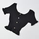 thumbnail image 2 of Camiseta de punto para mujer, manga corta, cuello cuadrado, corte ajustado, botón superior, negro Methold  AP001523-01B, 2 of 7