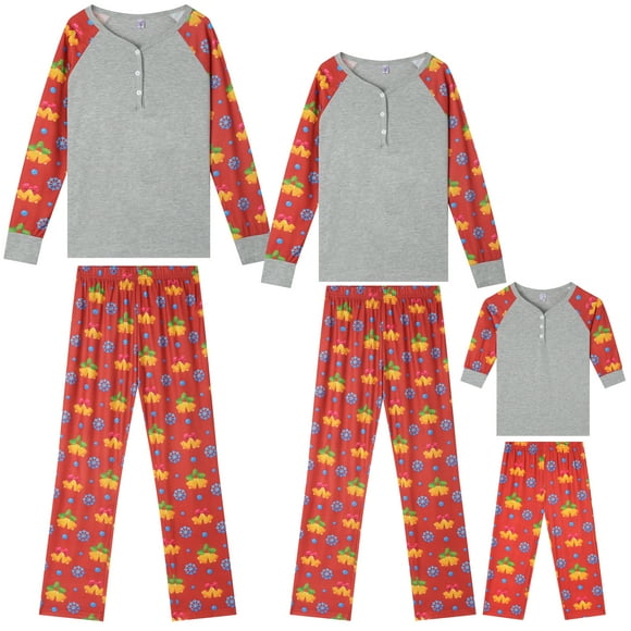 Inspire Chic Navidad Camisetas de Manga Larga con Pantalones Ropa de Casa Pijamas Conjuntos de Pijamas para Fiesta Familiar XL Rojo