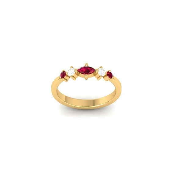 Marquise Cut Ruby and Diamond Accent 5-Stone Ring in 18K Yellow Gold Over, Anniversary Gifts for Her