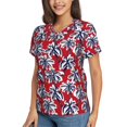 thumbnail image 2 of Xecao Palm Tree Pattern on Red for Women's V-Neck T-Shirts-Elegant Half-Sleeve Tops Perfect for Summer-Small, 2 of 5