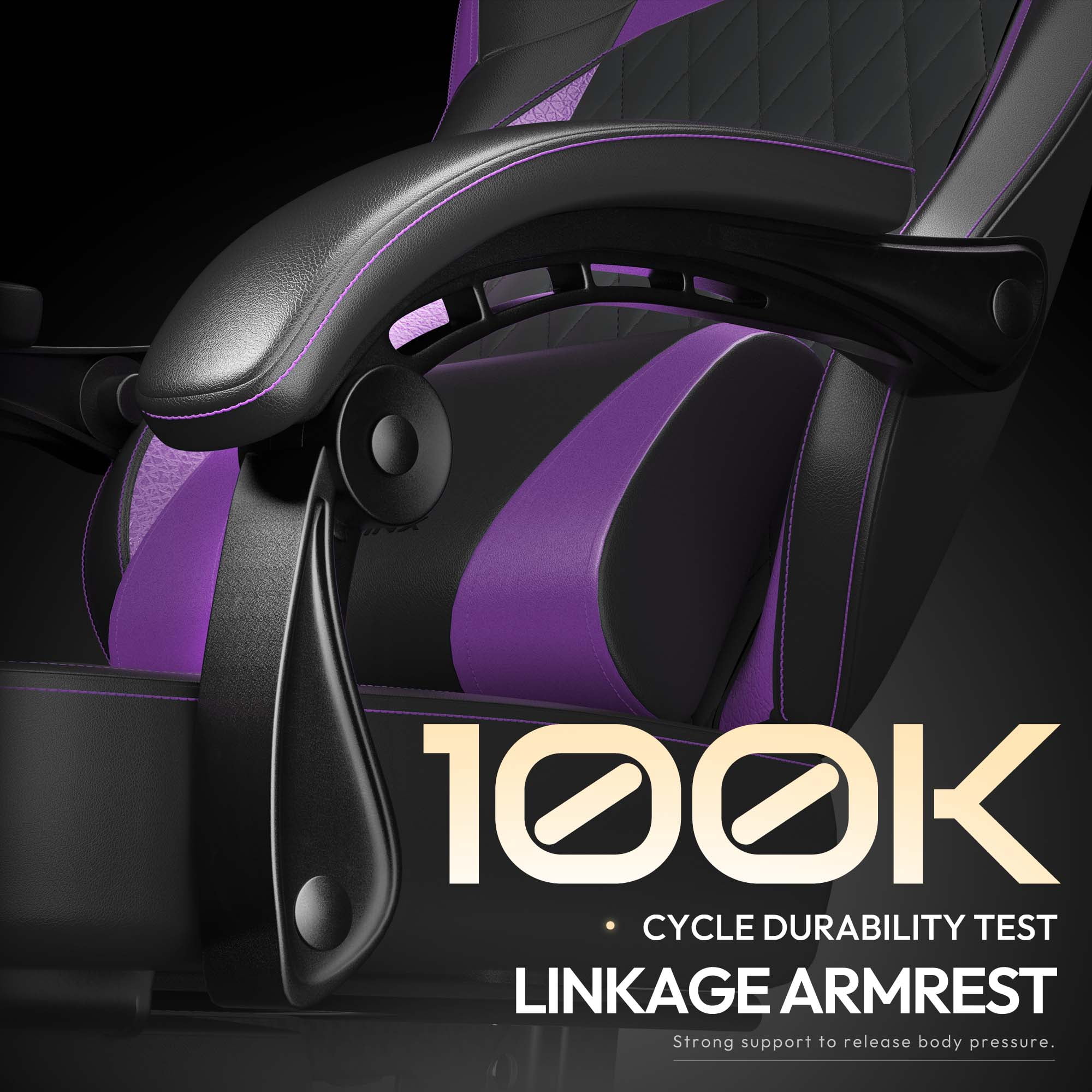 KARXAS Adult Gaming Chair Faux Leather PC Gaming Chair with Footrest and Lumbar Support, Black and Purple