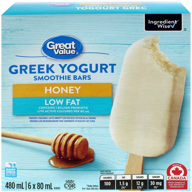 Great Value Honey Greek Yogurt Smoothie Bars, 480 mL/6 x 80 mL bars Walmart.ca