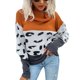 thumbnail image 1 of Suéter de mujer con estampado de leopardo, color de contraste, cuello alto, mangas caídas, suéter, color tostado claro S, 1 of 8