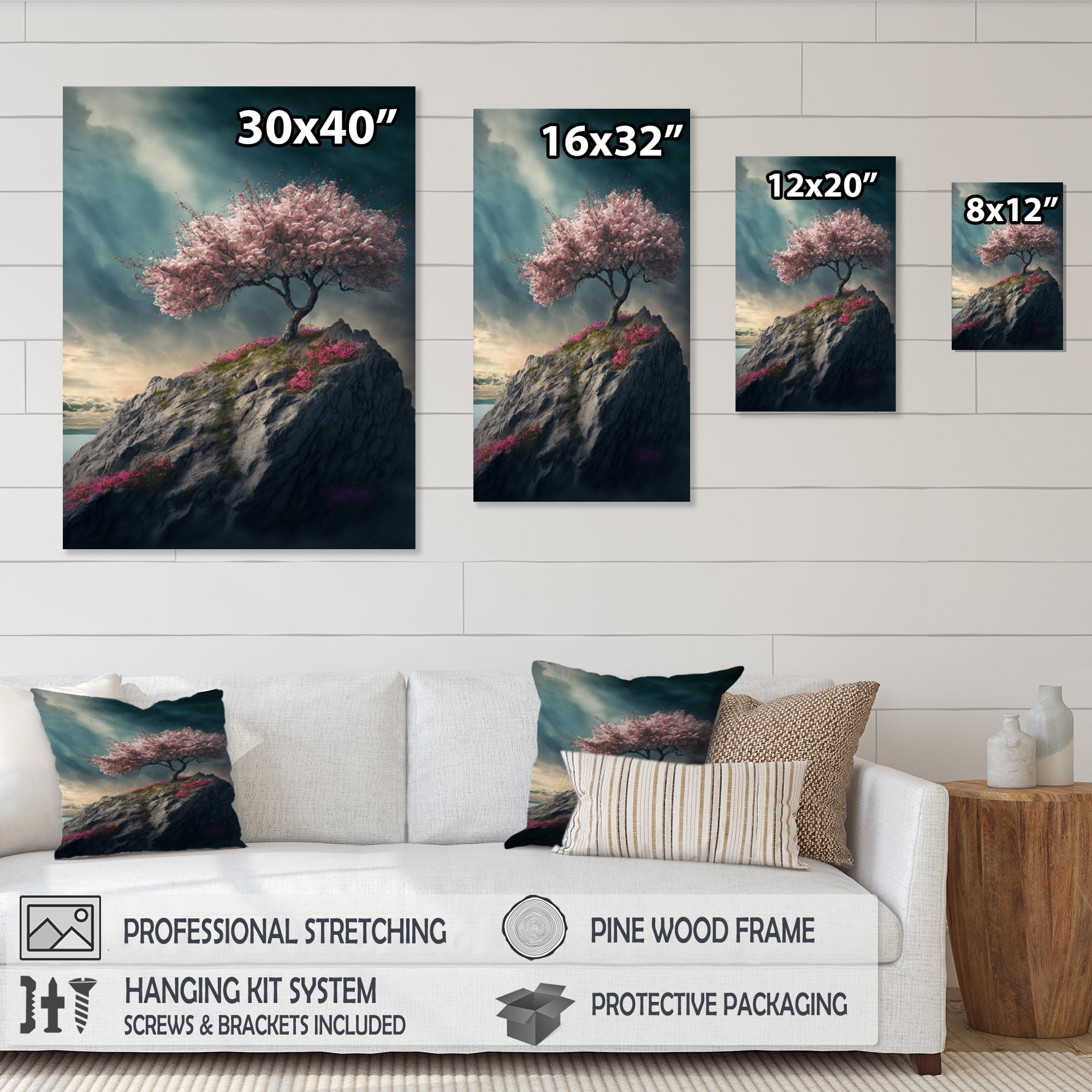 Designart Mountain Top Cherry Blossom I Canvas Wall Art