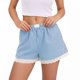 thumbnail image 2 of TaTaai Women's Spring Summer Cute Striped Lace Splice Elastic Waist Short Pants Comfortable Soft Home Sleep Lounge Shorts with Pockets Casual Daily Wear Gift, 2 of 5