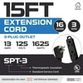 thumbnail image 2 of Iron Forge Cable 2 Pack 15 ft Flat Plug Black Extension Cord with 3 Outlets - 16/3 SJTW 3 Prong Indoor Extension Cord with Multiple Outlets, 2 of 7