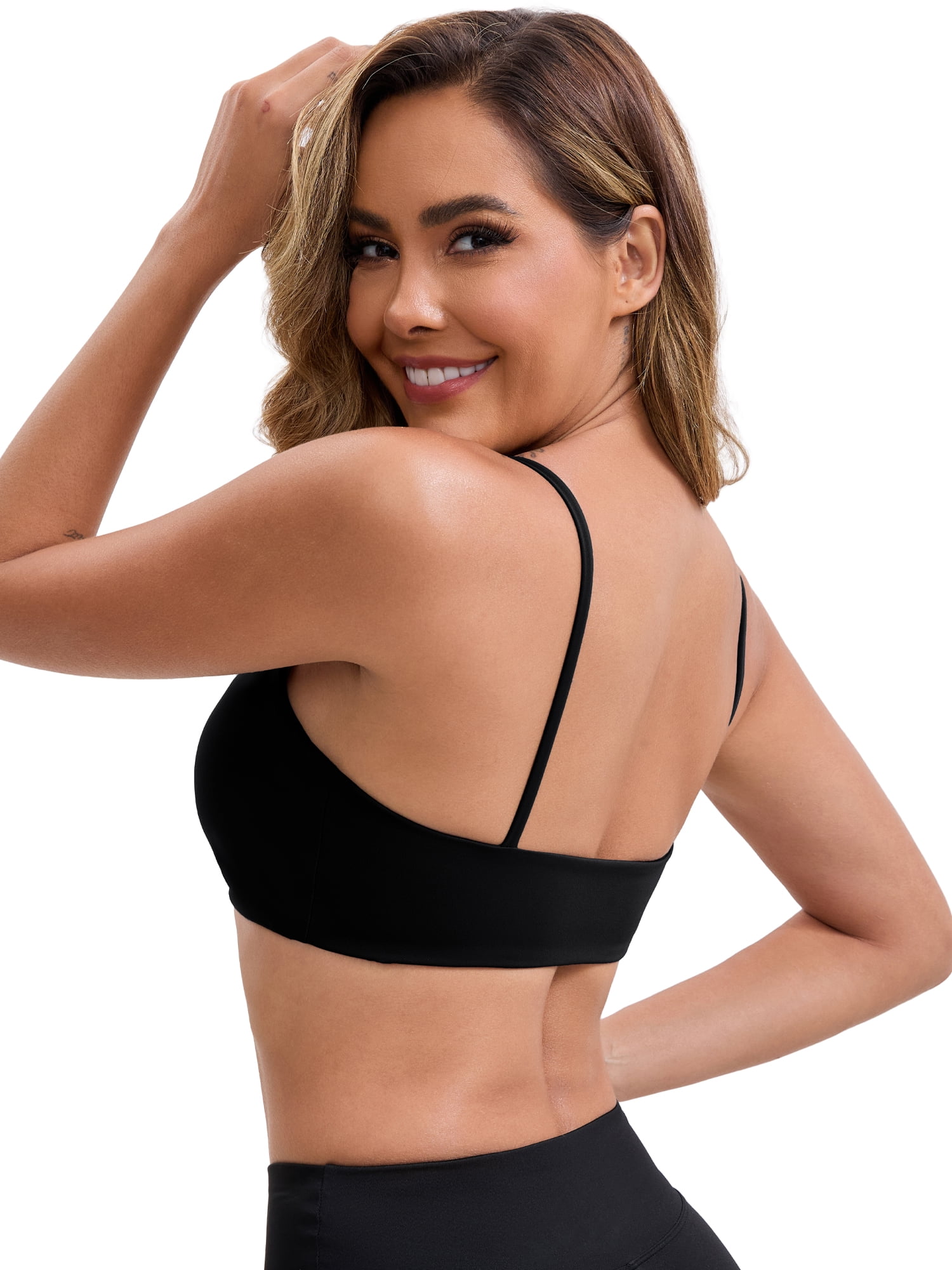 DARING DIVA Square Neck Wirefree Padded Push-Up Athletic Bra S Black