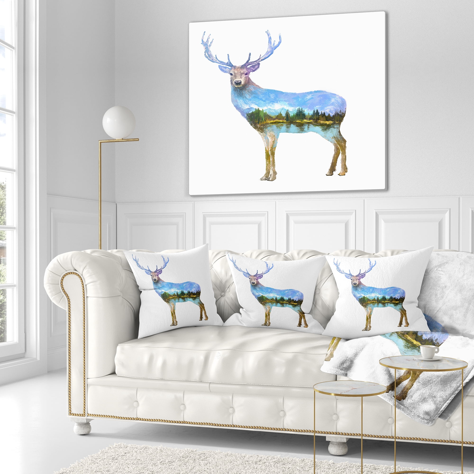 Designart Deer Double Exposure Illustration - Animal Throw Pillow - 18x18