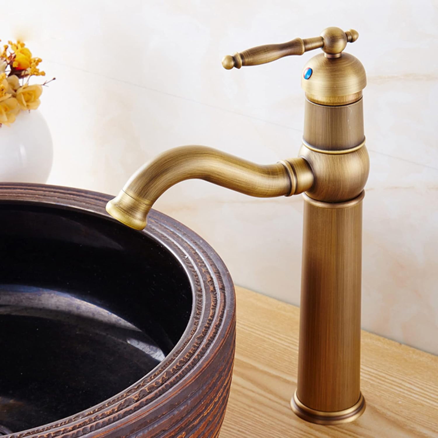 Vintage Bathroom Faucet, 360 Degree Swivel Spout Bathroom Sink Faucet, Cold/Hot Water Basin Tap, Bathroom Sink Faucet Single Handle, High