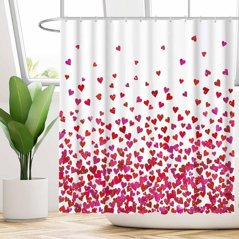 Valentine's Day Shower Curtain Farmhouse Romantic Rose Gnome Couple Red