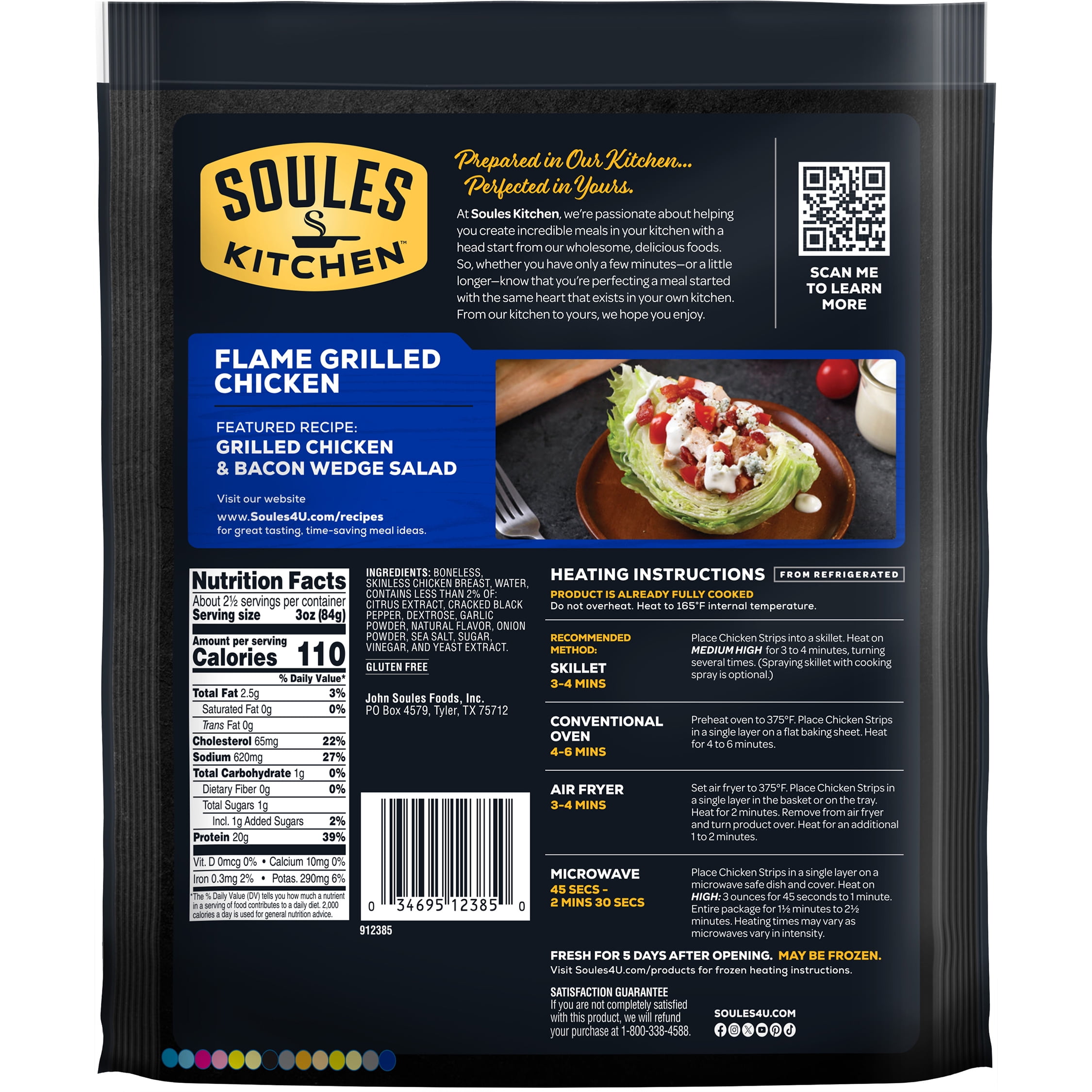 Soules Kitchen, Fully Cooked, All Natural, Fresh Flame Grilled Chicken Breast Strips, 8 oz