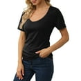thumbnail image 4 of Ploknplq Tshirts Shirts for Women,Going Out Tops for Women,Shirts for Women,Women'S Solid Color V Neck Fashion Sexy Short Sleeve T Shirt,Womens Blouses,Loose Shirts for Women Black 5XL, 4 of 6