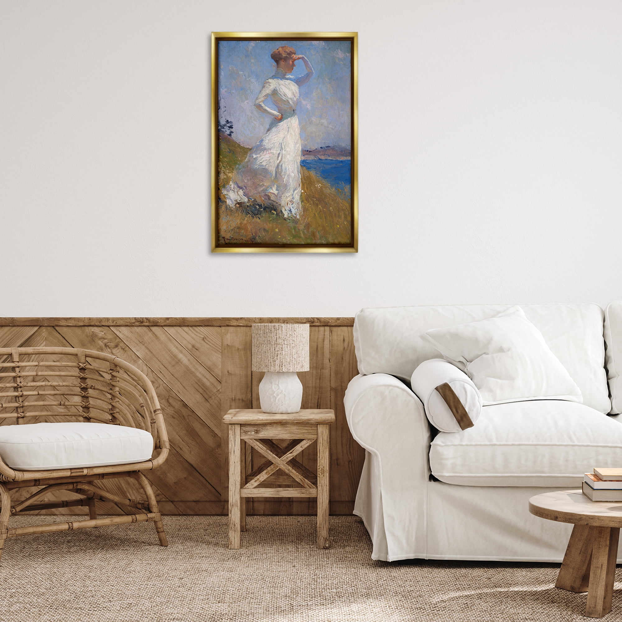 Stupell Industries Classical Woman in Sunlight People Painting Gold Floater Framed Canvas Art Print Wall Art, 21 x 31