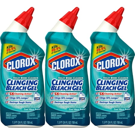 Clorox Toilet Bowl Cleaner with Bleach Value Pack, Cool Wave - 24 Ounces, 3