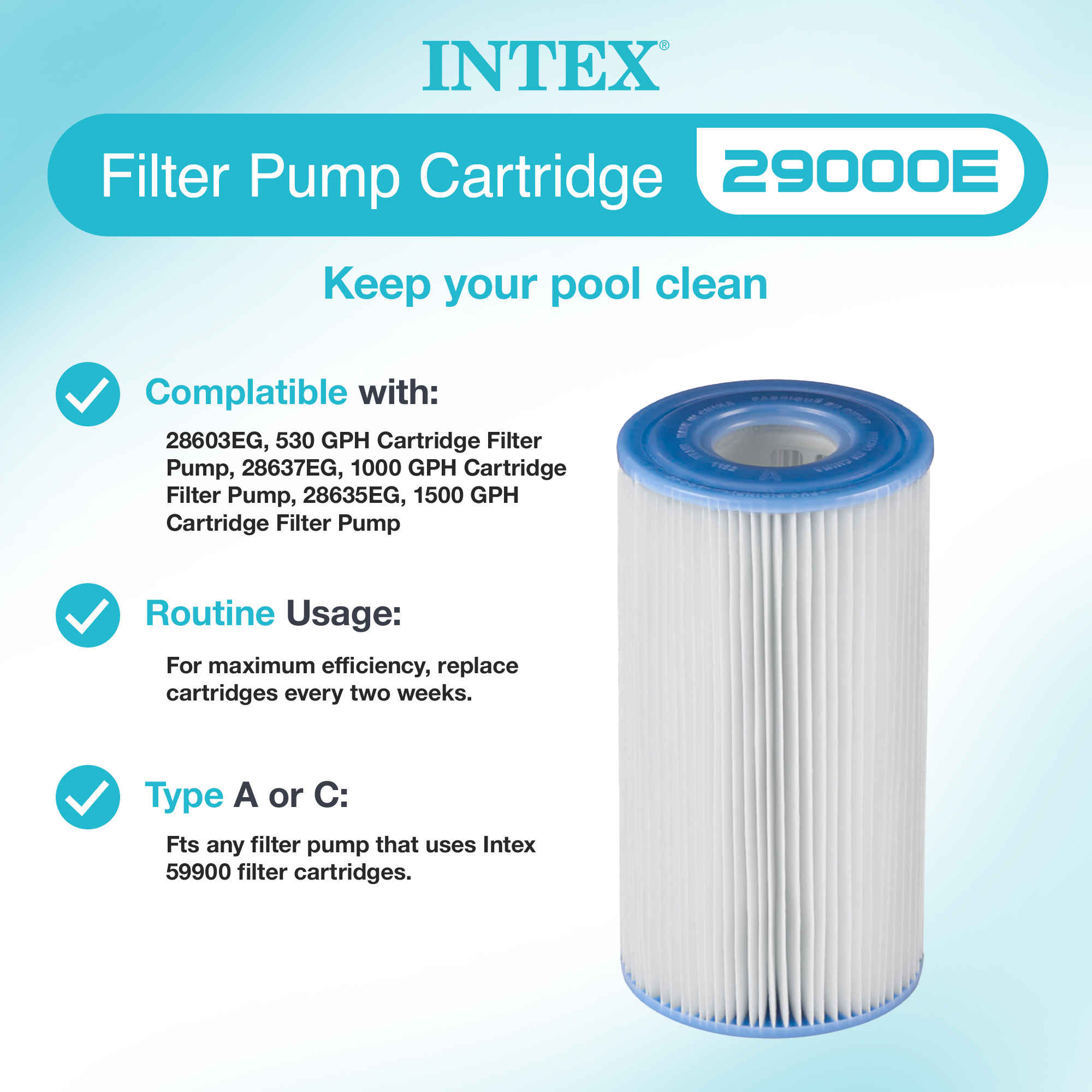Intex 1000 GPH Pool Filter Pump with Type A & C Filter Cartridge (6 Pack)