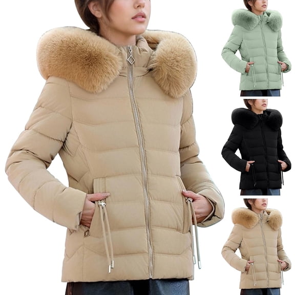 Lenago Plus Size Quilted Jackets for Women Casual Colored Long-Sleeved Hooded Jacket Packable Puffer Jacket(Khaki XL)