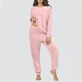 thumbnail image 5 of Mifsaly Fleece Pajama Sets for Women 2 Piece Warm Pjs Matching Outfits Raglan Long Sleeve Crewneck Cozy Sleepwear Soft Soild Color Nightwear Thermal High Waist Pants with Pockets Casual Homewear, 5 of 6