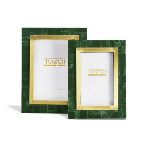 Two's Company Tozai Aventurine Set of 2 Green and Gold Photo Frames