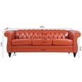 thumbnail image 3 of 84" Accent Sofa, PU Leather Upholstered 3 Seater Sofa Couch with Nailhead Trims & Rolled Arms, Modern Button Tufted Chesterfield Sofa with Solid Wood Legs for Living Room Bedroom, Orange, 3 of 7