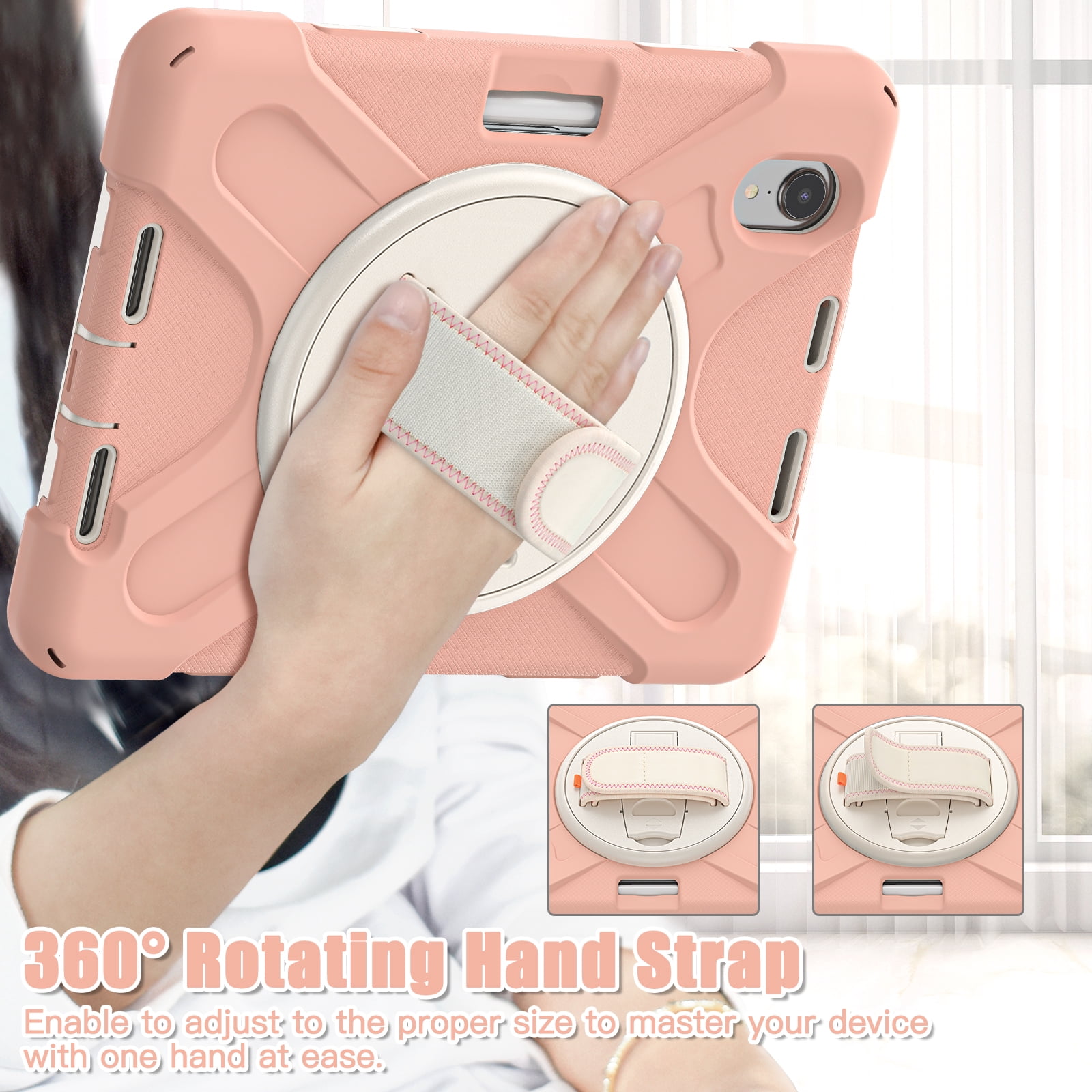 Allytech iPad mini 6 Case 8.3-inch 2021, Military Grade Shockproof Anti-scratch Build-in Pencil Holder Kickstand Hand Strap Protective Case Cover for Apple iPad mini 6th Generation, Pink