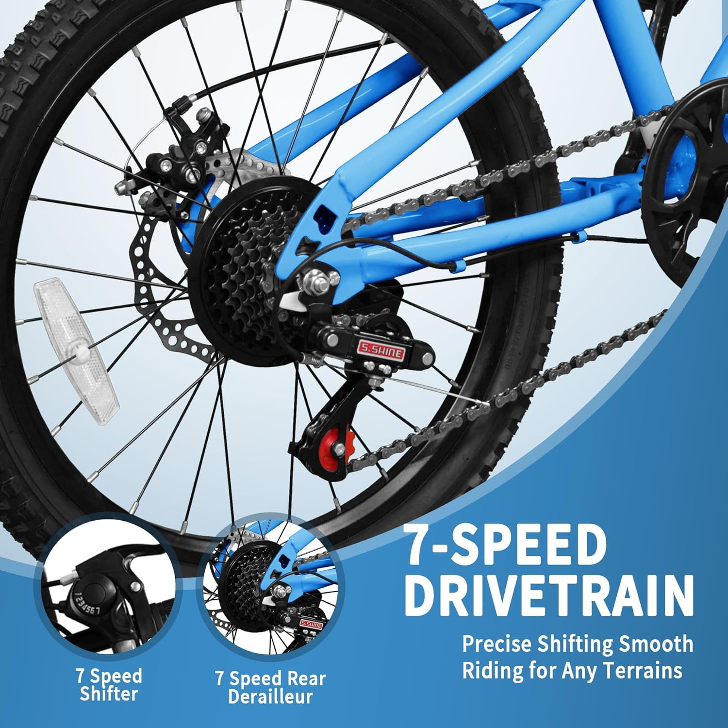 Akaber 20" Kids Mountain Bike for Kids 6-12, 7 Speeds Drivetrain Kids Bike, Girls Boys Bike, Blue