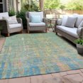 thumbnail image 4 of HomeRoots 626265 10 x 14 ft. Teal Blue Yellow & Orange Abstract Washable Transitional Indoor & Outdoor Rectangle Area Rug, 4 of 9